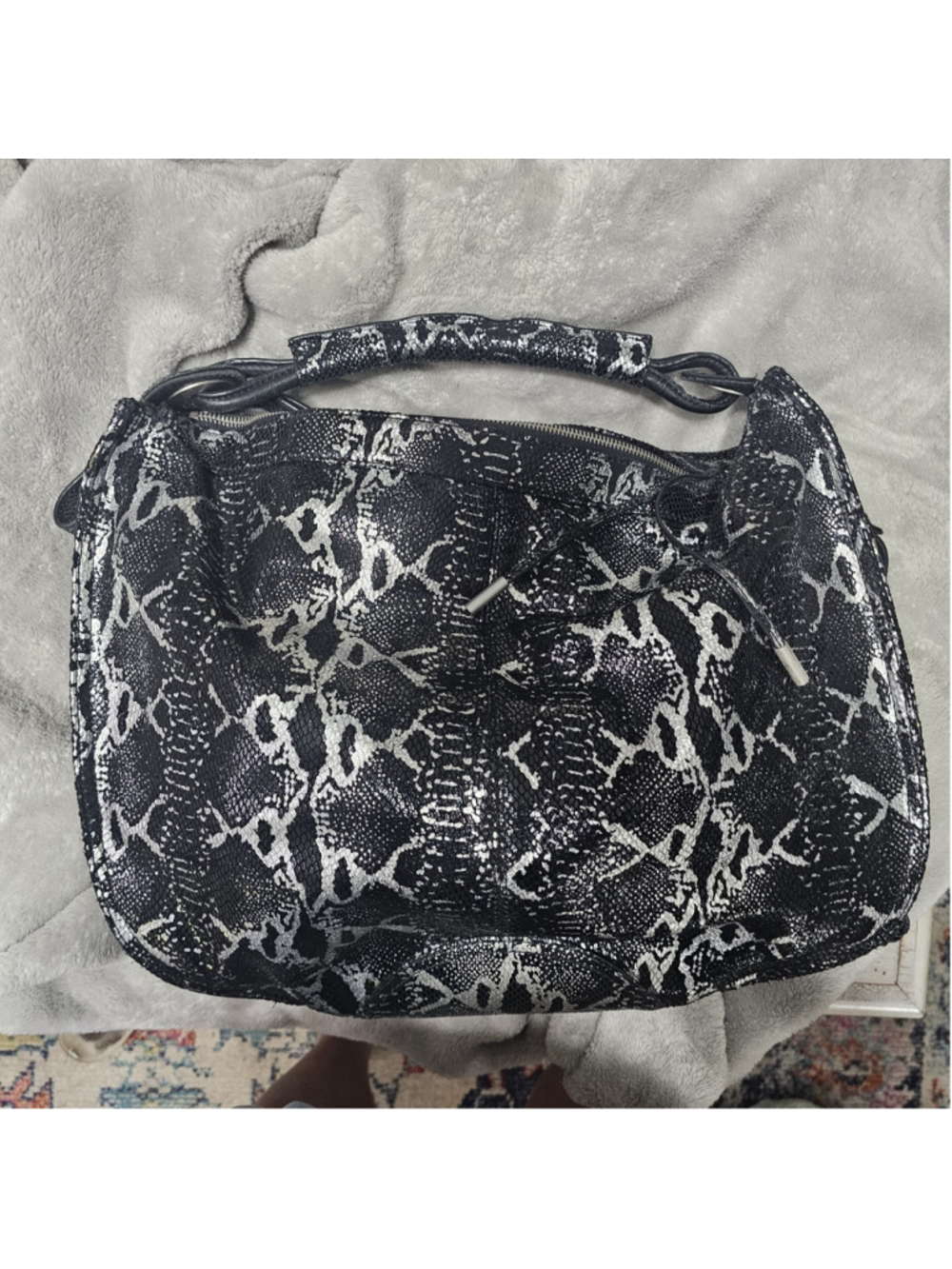 LINDSAY LOHAN Dita Python Snake Bag Hobo Black Leather Side Corsets Y2K
